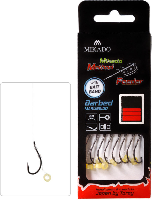 Sklep z Mikado Śląsk - PRZYPON METHOD FEEDER - Z GUMKĄ - hak z zadziorem nr 6 / żyłka: 0.28mm/10cm - op.8szt.