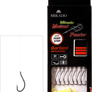 Sklep z Mikado Śląsk - PRZYPON METHOD FEEDER - Z PUSH STOPEM - hak z zadziorem nr 10 / żyłka: 0.23mm/10cm - op.8szt.