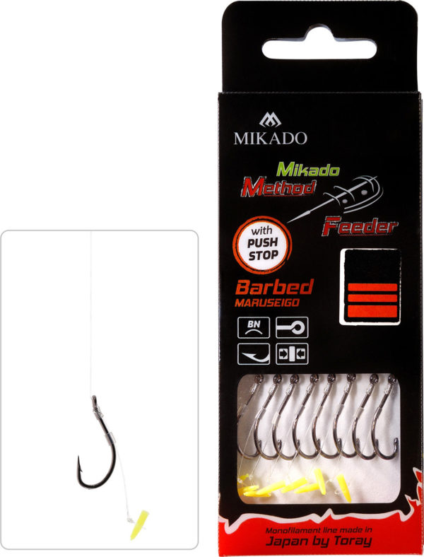 Sklep z Mikado Śląsk - PRZYPON METHOD FEEDER - Z PUSH STOPEM - hak z zadziorem nr 10 / żyłka: 0.23mm/10cm - op.8szt.