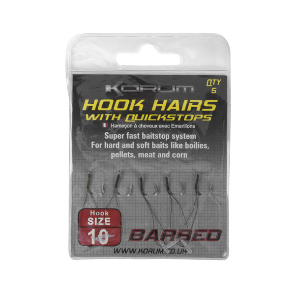Korum Barbed Hook Hairs With Quickstops - Size 16 KBHHQ/16