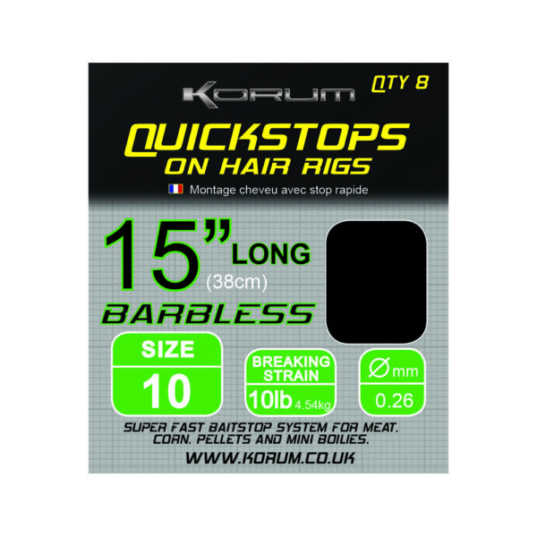 Hair Rigs With Quickstops 15" Size 10 Korum