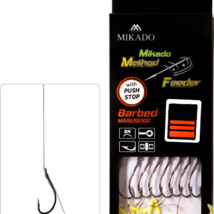 Sklep z Mikado Śląsk - PRZYPON MF - Z PUSH STOPEM - hak z zadziorem nr 8 / plecionka: 0.14mm/10cm - op.8szt.