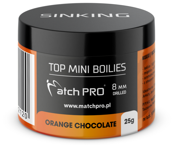 TOP BOILIES Kulki ORANGE CHOCOLATE 8mm/25g MatchPro Przynęty do Methody / Karpiowe