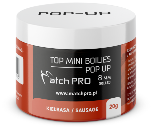 TOP BOILIES Kulki POP UP SAUSSAGE 8mm/20g MatchPro Przynęty do Methody / Karpiowe