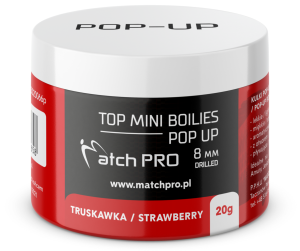 TOP BOILIES Kulki POP UP STRAWBERRY 8/20g MatchPro Przynęty do Methody / Karpiowe