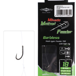 Sklep z Mikado Śląsk - PRZYPON METHOD FEEDER - Z WŁOSEM - hak bezzadziorowy nr 16 / żyłka: 0.20mm/10cm - op.8szt.
