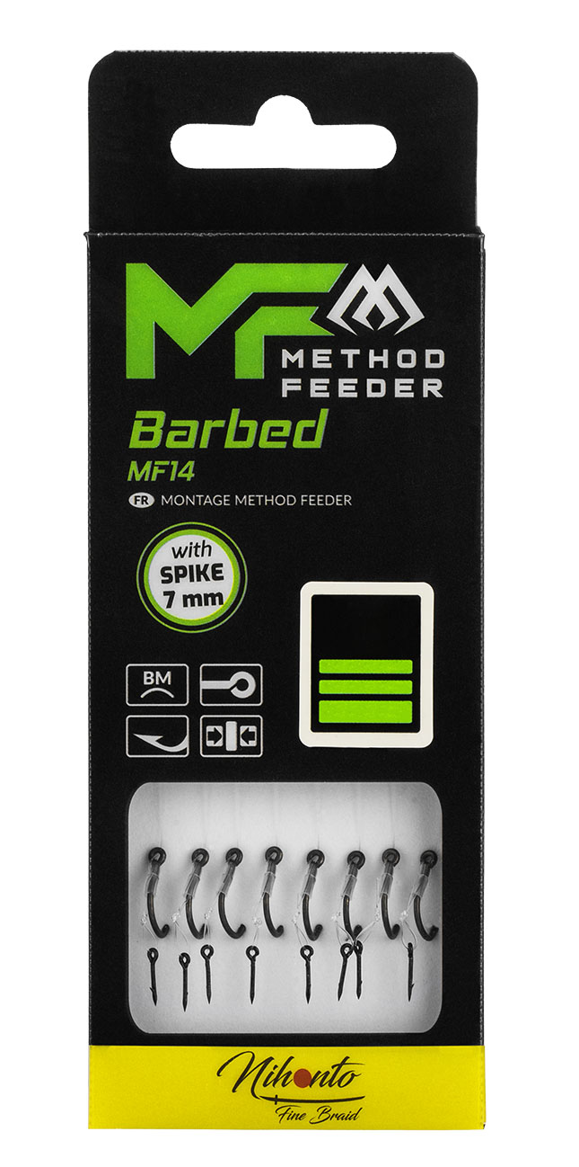 Sklep z Mikado Śląsk - PRZYPON MF - MF14 Z GUMKĄ - hak z zadziorem nr 4 / plecionka: 0.18mm/10cm - op.8szt.