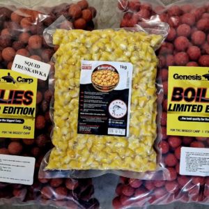 Genesis Carp GENESIS CARP SQUID TRUSKAWKA 35kg + CZOSNEK ŚLIWKA 35kg 20mm+ Kukurydza gotowana 7kg GRATIS